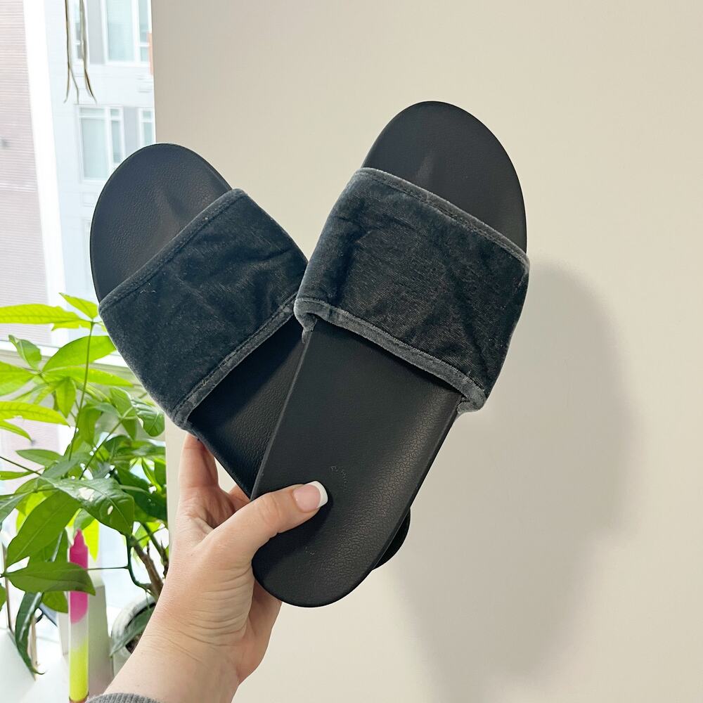 Aerie Blue Velvet Slides Size 10